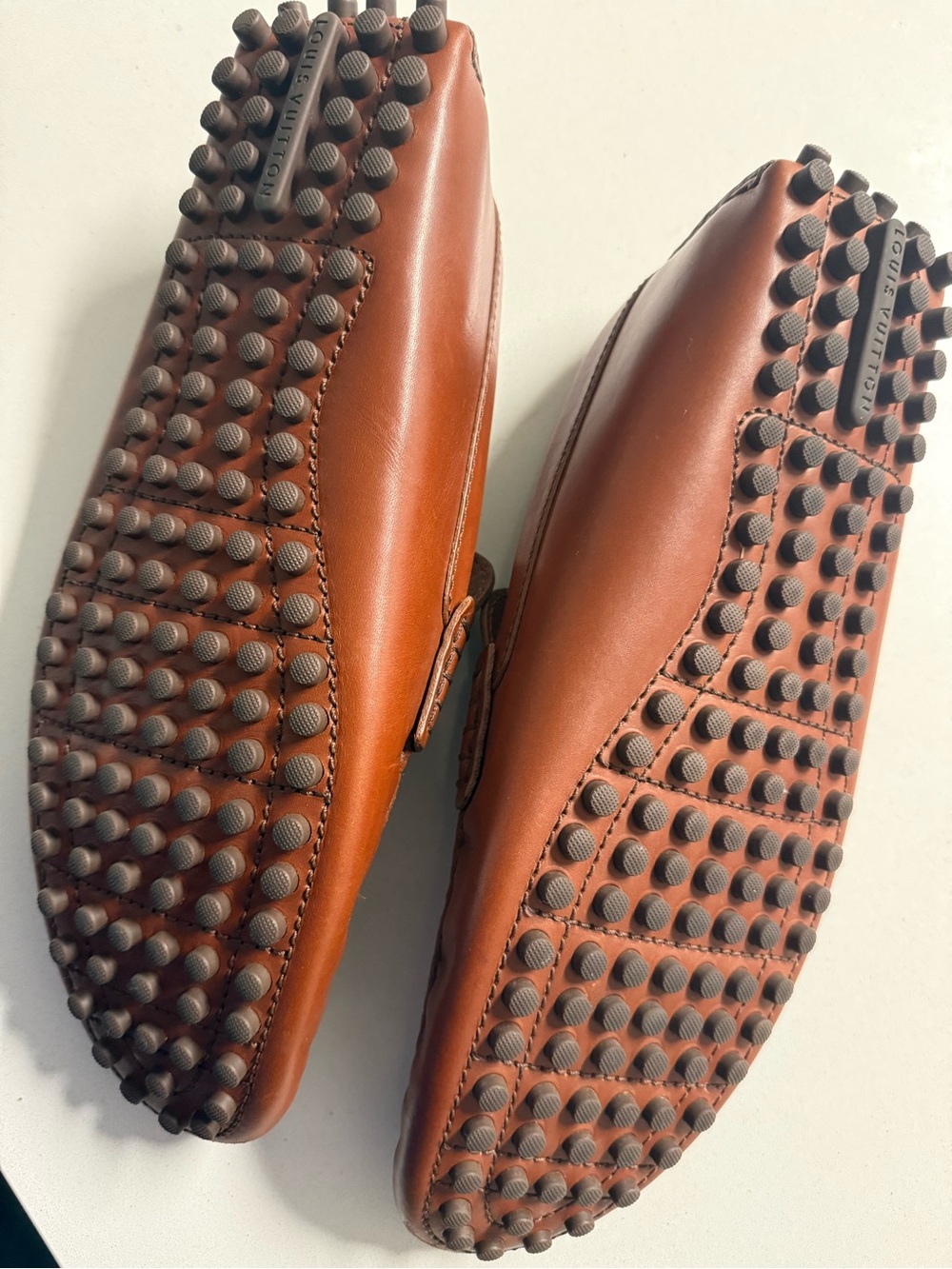 Louis Vuitton Men’s Tan Brown Leather Checkerboard Loafers - Picture 4 of 4